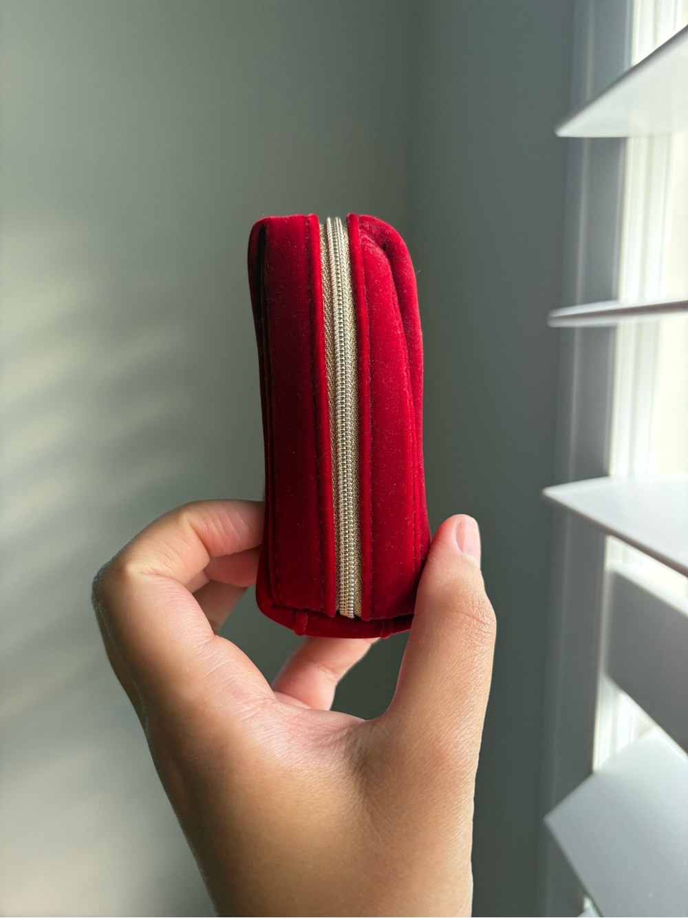 CHANEL Red Velvet Cosmetic Pouch with a Subtle Logo - Picture 5 of 8
